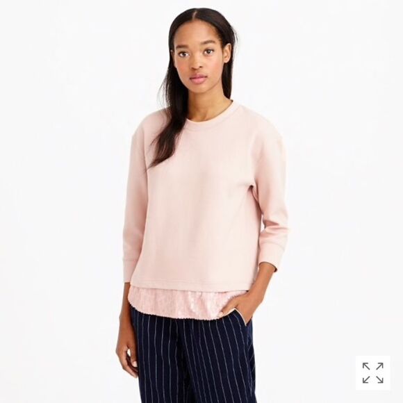 J. Crew XS Sequin Trim sweatshirt Navy boxy layer - Picture 7 of 7
